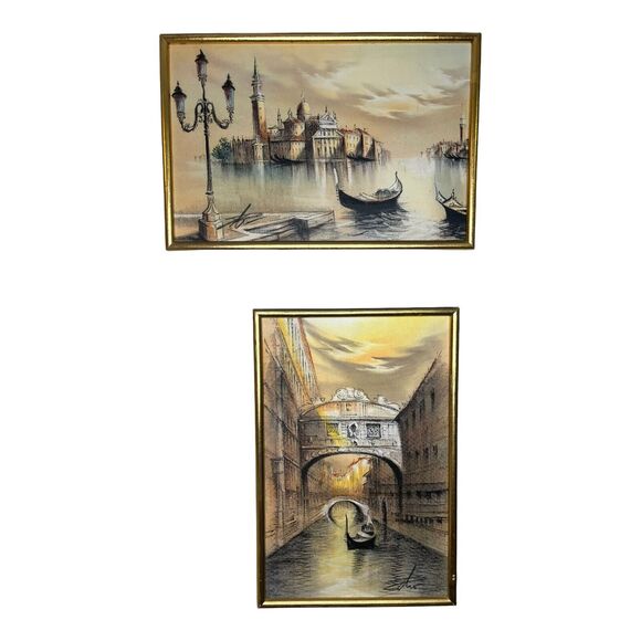 Vintage MCM Abstract Expressionist Venetian Art Venice Italy Oil Painting Set